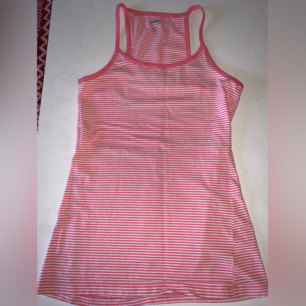 Old navy strap shirt, pink and white, medium
